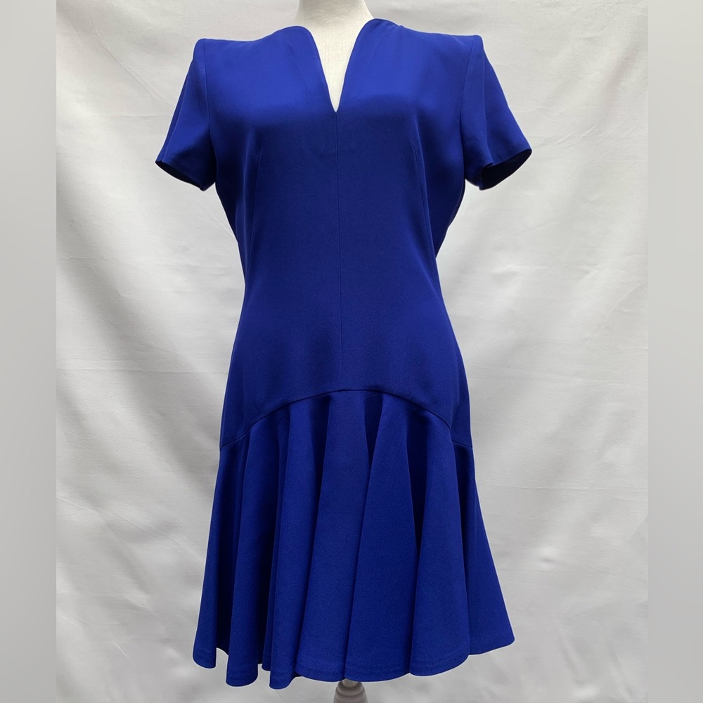 Alexander McQueen Royal,Cobalt Blue V-Neck A-Line Mini Dress Sz 44 US 8 Medium